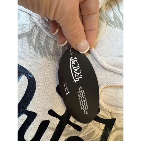 Von Dutch Hoodie Mens Small Beige Tan Pullover Fleece Winged Eyeball AOP Graphic - Picture 3 of 9